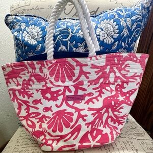 Vineyard Vines Pink Coral-Print Small Tote Bag with Rope Handles, NWT